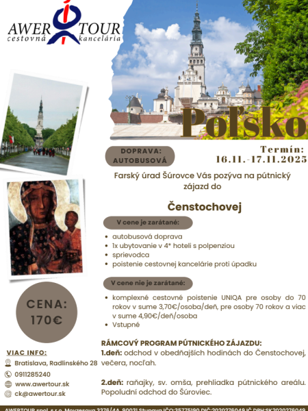 Ponuka farskej púte do Čenstochovej